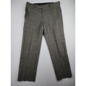 Ron Lewis Dress Pants Mens 34x28 Gray Wool Plaid Flat Front Classic Office